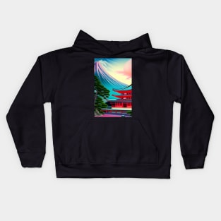 Red temple in the mountains Kids Hoodie